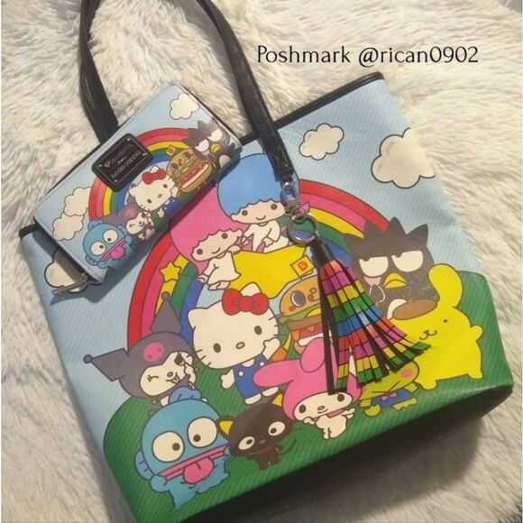Loungefly Hello Sanrio Characters Rainbow Tote Bag and Wallet - Picture 1 of 15